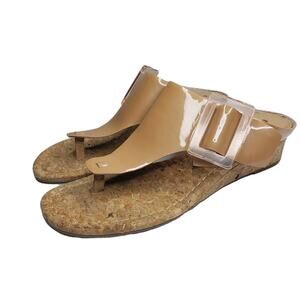 Donald PLINER Womens Size 7.5 Oltina Rose Soft Pearlized Patent Wedge Sandals